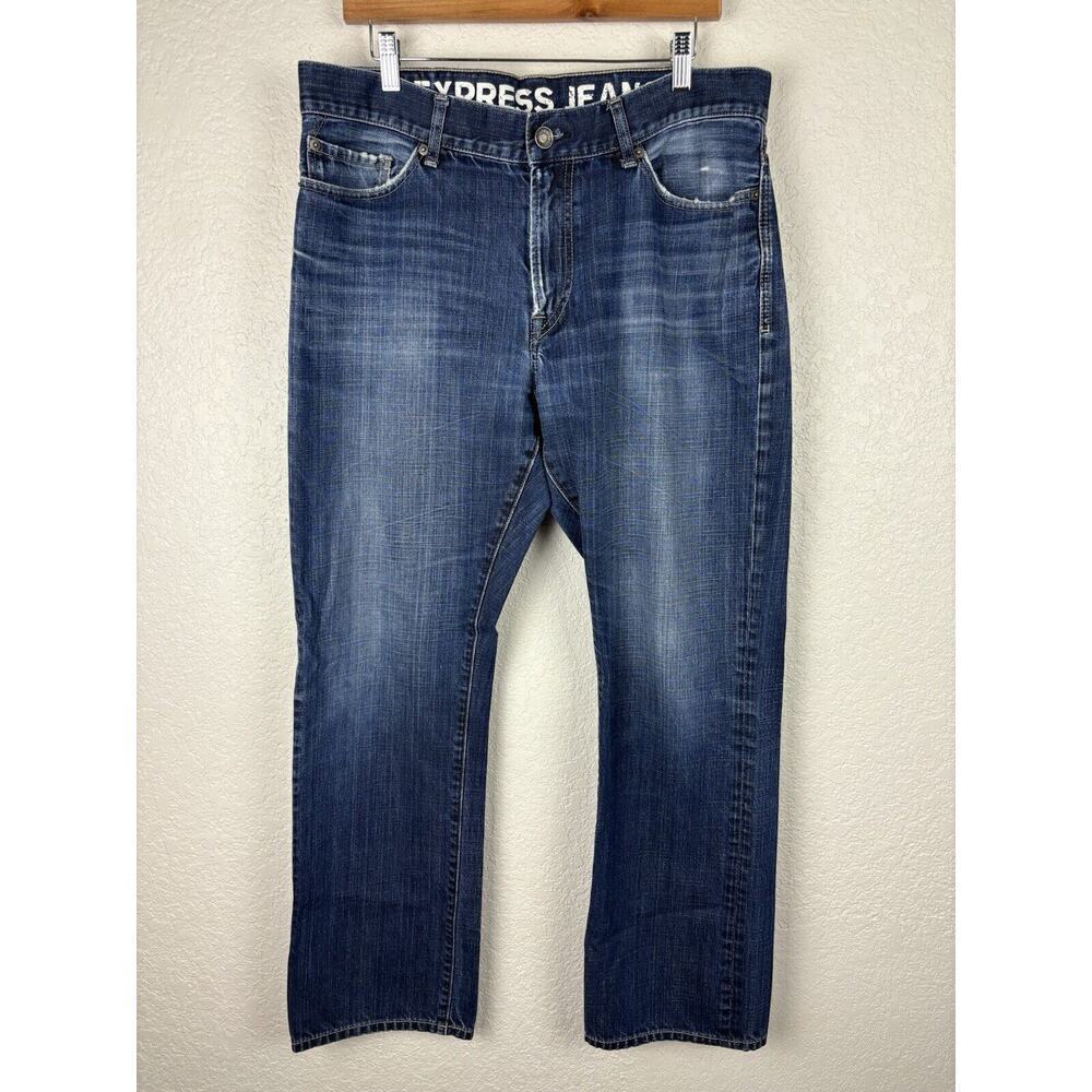 Express Classic Straight Leg Men’s Jeans‎ Size 38x34 Blue Darkwash Distressed